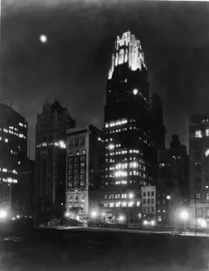 Prints of Photograph shows the American Radiator Building (1924, Hood and Howells), now the Bryant Park Hotel, as it appears at night, New York, mid 1930s Embrace The Elegance: Art Deco Poster Art Collection: American Radiator Building At Night Print