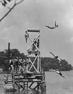 Nostalgic Beach Scenes Prints: Using The Diving Platform