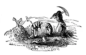 Grandville Style Art Prints: Humanized animals illustrations: insects and worm digging