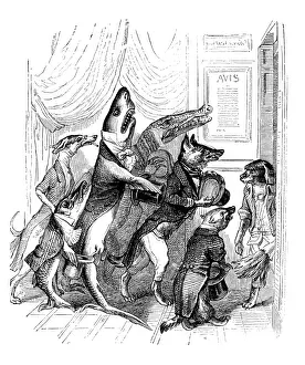 Vintage Inspired Artwork Prints: Humanized animals illustrations: Queue
