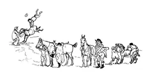 Huntsmen mounting their horses Huntsmen mounting their horses