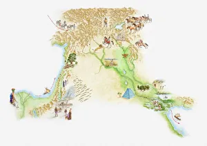 Illustrated map of ancient Assyrian empire Illustrated map of ancient Assyrian empire