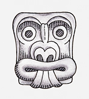 Illustration of ancient Chavin carving of a face Illustration of ancient Chavin carving of a face