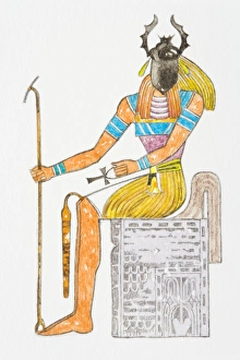 Illustration of Ancient Egyptian god Kheper with scarab beetle on face Illustration of Ancient Egyptian god Kheper with scarab beetle on face