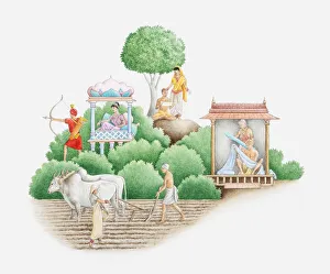 Illustration of ancient Indian caste system showing Brahmans, Kshatriyas, Vaishya Illustration of ancient Indian caste system showing Brahmans, Kshatriyas, Vaishya