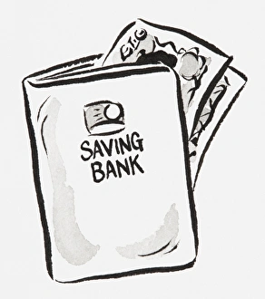 Illustration of bank book containing some banknotes Illustration of bank book containing some banknotes