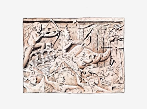 Illustration of bas relief showing Khmer and Champa warriors, Angkor Wat, Angkor, Cambodia Illustration of bas relief showing Khmer and Champa warriors, Angkor Wat, Angkor, Cambodia