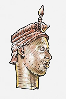 Illustration of carved wooden bust from ancient Africa Illustration of carved wooden bust from ancient Africa