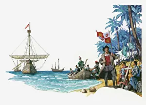 Illustration of Christopher Columbus with boats Santa Maria Illustration of Christopher Columbus with boats Santa Maria