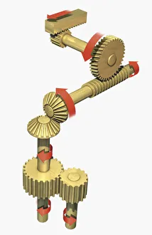 Illustration of different types of gears, including rack and pinion gears, worm gears Illustration of different types of gears, including rack and pinion gears, worm gears