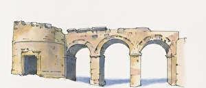 Illustration of Domitian gate flanked by circular tower, Hierapolis Illustration of Domitian gate flanked by circular tower, Hierapolis