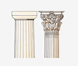 Illustration of Doric and Corinthian style columns Illustration of Doric and Corinthian style columns