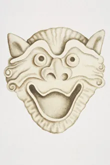 Illustration, face of gargoyle, front view Illustration, face of gargoyle, front view