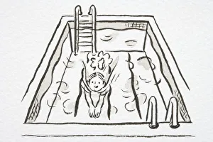 Illustration, girl inside swimming pool surging forward with both arms stretched in front Illustration, girl inside swimming pool surging forward with both arms stretched in front