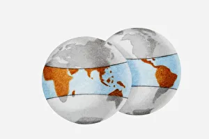 Illustration of globes outlining the tropical regions including Africa, South America and South East Asia Illustration of globes outlining the tropical regions including Africa, South America and South East Asia