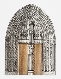 Illustration of Gothic portal, Cologne Cathedral, Germany Illustration of Gothic portal, Cologne Cathedral, Germany