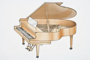 Illustration, grand piano with lid propped up Illustration, grand piano with lid propped up