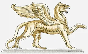 Illustration of a griffin statue, side view Illustration of a griffin statue, side view
