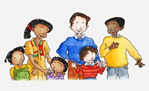 Illustration of a group of people of different ethnicities, a father with son Illustration of a group of people of different ethnicities, a father with son