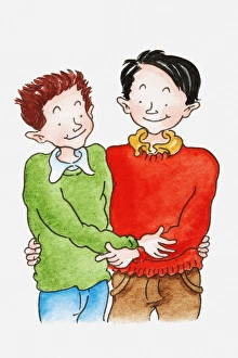 Illustration of homosexual couple embracing, front view Illustration of homosexual couple embracing, front view