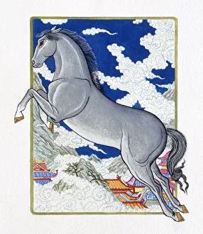 Illustration of Horse in the Clouds representing Chinese Year Of The Horse Illustration of Horse in the Clouds representing Chinese Year Of The Horse