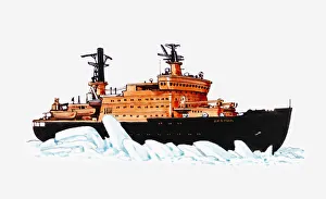Illustration of ice-breaker moving through icy sea Illustration of ice-breaker moving through icy sea