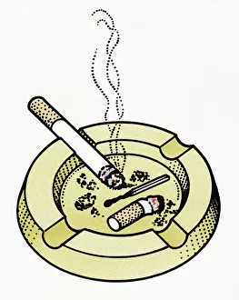 Illustration of lit burning cigarette in ashtray Illustration of lit burning cigarette in ashtray