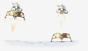 Illustration of lunar module dropping down to the Moon Illustration of lunar module dropping down to the Moon