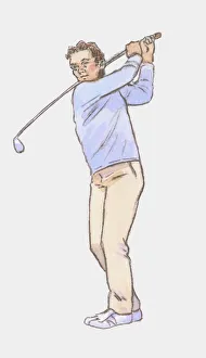 illustration of male golfer performing swing illustration of male golfer performing swing