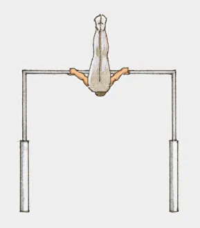Illustration of male gymnast competing on horizontal bar Illustration of male gymnast competing on horizontal bar