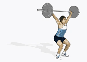 Illustration of man performing weightlifting power snatch Illustration of man performing weightlifting power snatch