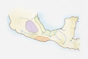 Illustration, map of Central America with territories inhabited by ancient civilisations Illustration, map of Central America with territories inhabited by ancient civilisations