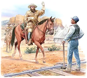Illustration of paleontologist Othniel Marsh, on horseback Illustration of paleontologist Othniel Marsh, on horseback