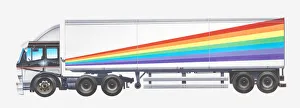 Illustration of rainbow striped articulated lorry Illustration of rainbow striped articulated lorry