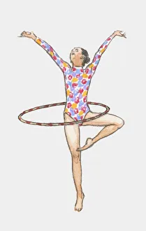 Illustration of rhythmic gymnast competing with hoop Illustration of rhythmic gymnast competing with hoop
