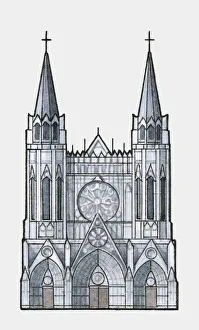 Illustration of Rouen Cathedral, in Normandy, France Illustration of Rouen Cathedral, in Normandy, France