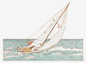 Illustration of a sailing boat propelled by strong winds Illustration of a sailing boat propelled by strong winds