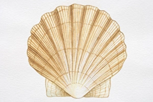 Illustration, Scallop with fan-shaped shell Illustration, Scallop with fan-shaped shell