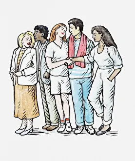 Illustration showing multiracial group of young people Illustration showing multiracial group of young people