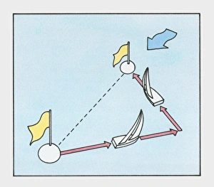 Illustration showing sailing boat tracking wind direction Illustration showing sailing boat tracking wind direction