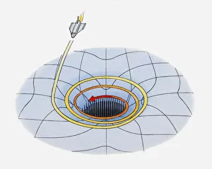 Illustration of spaceship being pulled into black hole through gravity Illustration of spaceship being pulled into black hole through gravity