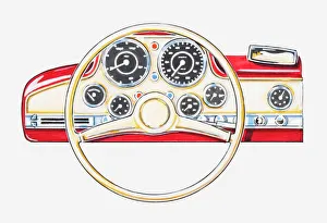 Illustration of steering wheel and dashboard Illustration of steering wheel and dashboard