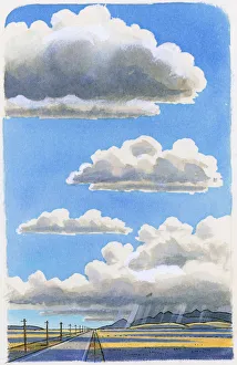 Illustration of storm clouds building up in mid-afternoon from cumulus clouds coming Illustration of storm clouds building up in mid-afternoon from cumulus clouds coming