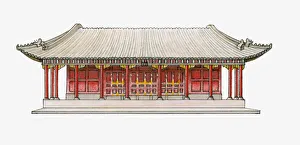 Illustration of traditional Chinese single-eaved hall Illustration of traditional Chinese single-eaved hall