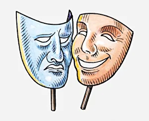 Illustration of tragedy mask and comedy mask Illustration of tragedy mask and comedy mask