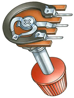 Illustration of volume control knob of radio showing metal contact sliding along carbon Illustration of volume control knob of radio showing metal contact sliding along carbon