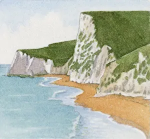 Illustration of white cliffs on coastline and waves on beach Illustration of white cliffs on coastline and waves on beach