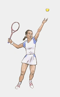 Illustration of young female tennis player preparing to serve ball Illustration of young female tennis player preparing to serve ball