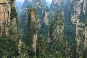 Impressive sandstone pillars in Yuangjiajie area Impressive sandstone pillars in Yuangjiajie area