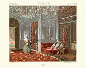 Interior of a Persian home, 19th Century, Ottoman architecture, stalactite vaulting Interior of a Persian home, 19th Century, Ottoman architecture, stalactite vaulting